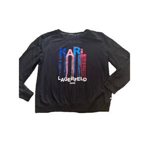 KARL LAGERFELD Long Sleeve Graphic Black T-Shirt Size M pink blue red chains